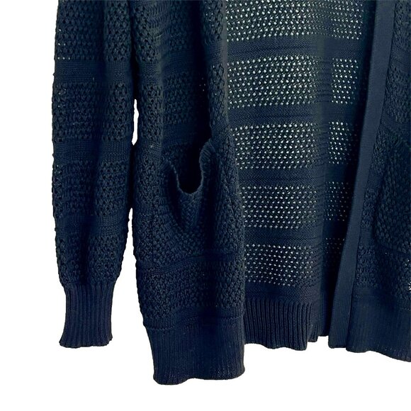 Design History Open Crochet Hooded Cardigan sz L Pockets Black Grannycore - Picture 3 of 10